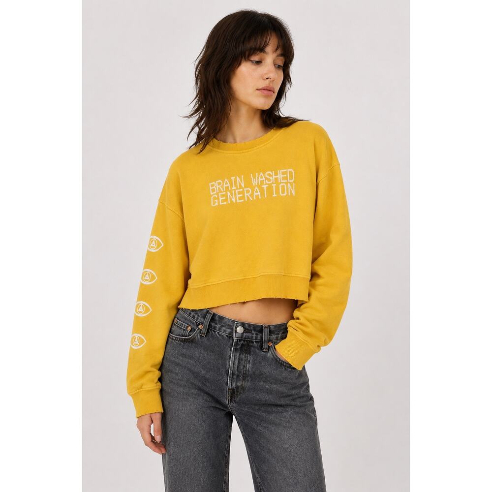Undercover Brain Washed Generation Distressed Cropped Sweatshirt Yellow Archive
